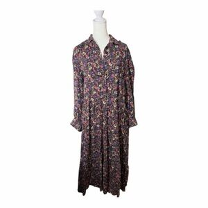 NATURAL LIFE Dark Floral Long-Sleeve Maxi Dress. Size Large. Spring/Easter Dress
